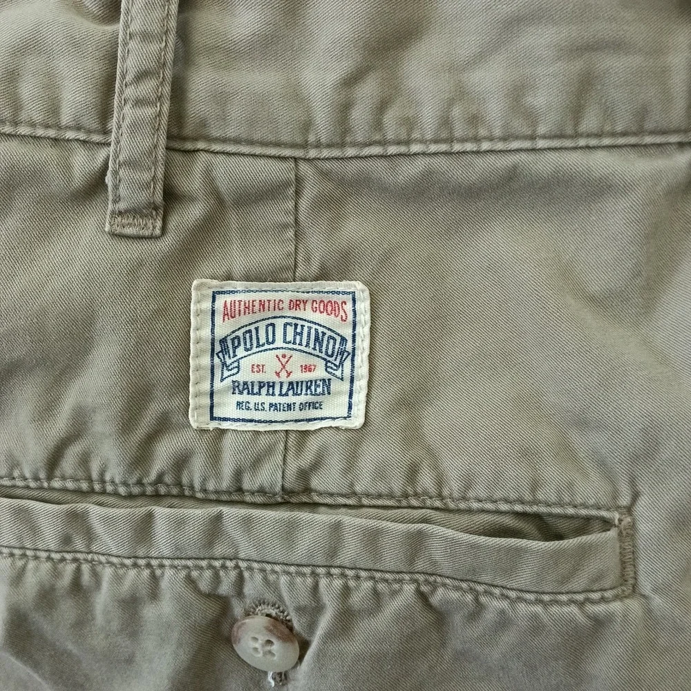 Polo Ralph Lauren Mens Pleated Chino Shorts Khaki Tan Cotton USA Made Size 35
